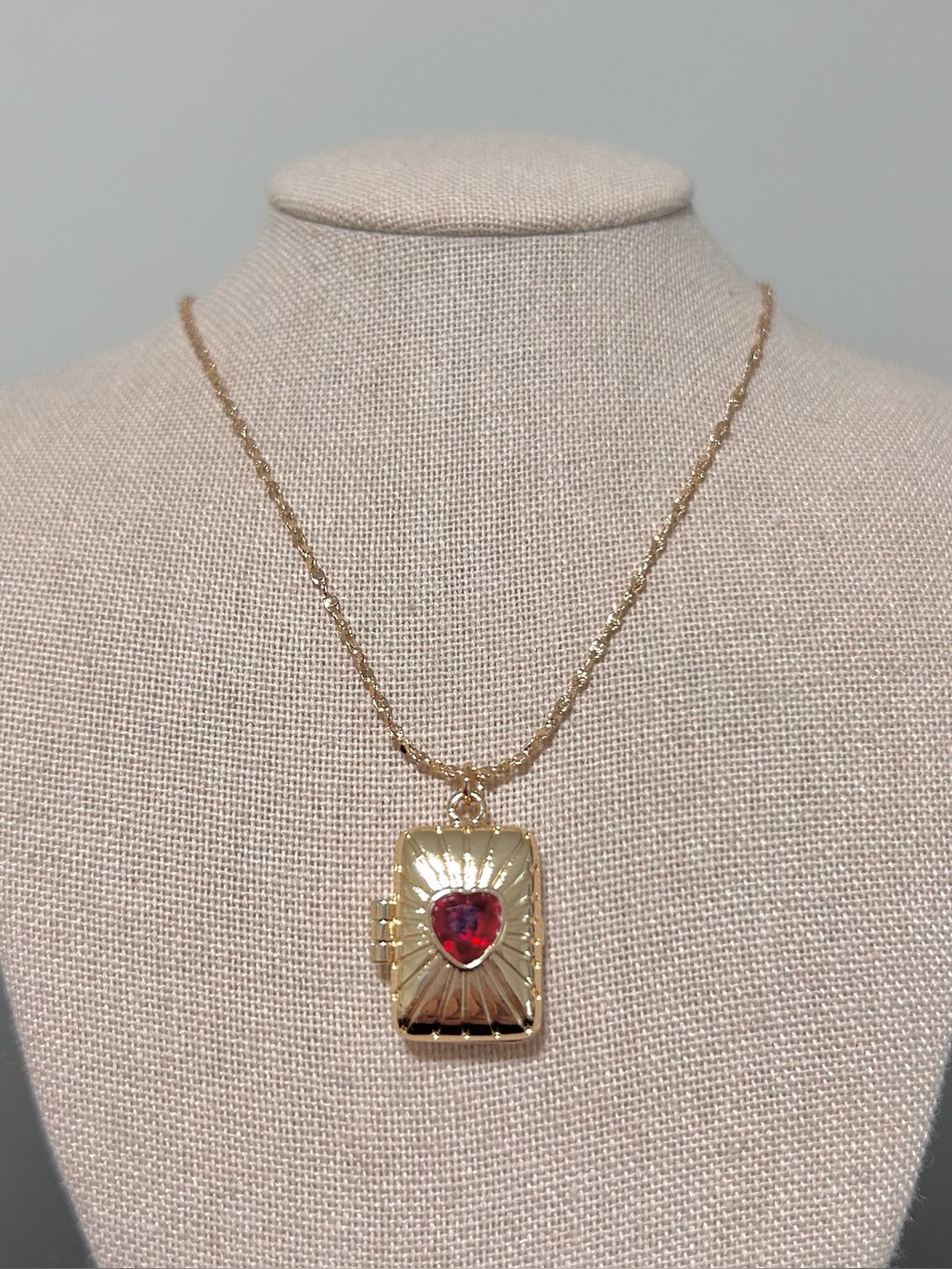 Gold Tone Heart Locket Necklace